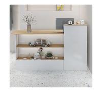 Modern Reception DeskL-Shaped Cashier Counter Curved Reception Desk Checkout Unit for Retail Beauty Salons Offices Lobby Use,（Wood,RIGHT_100CM/39.4IN）