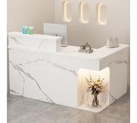 Modern Reception DeskL-Shaped Green Reception Desk with LED Light Lockable Drawer & Modern Front Counter Table for Office,（Multi-colored,120cm）