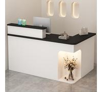 Modern Reception DeskL-Shaped Green Reception Desk with LED Light Lockable Drawer & Modern Front Counter Table for Office,（Multi-colored+black,140cm）