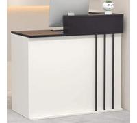 Modern Reception DeskL-Shaped Small Reception Desk with Lockable Drawer Front Counter for Lobby Checkout Stylish Retail Table,（White+black,80cm）