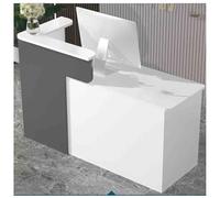 Modern Reception DeskL-Shaped Workstation Front Table with Drawers, Secure Storage Checkout Counter,（Grey,R-47.2x23.6x29.5in）