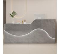 Modern Reception DeskLED Reception Desk with Lockable Drawer & L-shaped Baffle - Modern Front Reception Counter for Office or Hotel Use,（Multi-colored+gray,120cm）