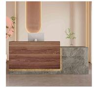 Modern Reception DeskModern L-Shaped Reception Desk with LED Lights Retail Checkout Counter & Storage Shelves for Salon Lobby & Office,（A1,R-55.1x23.6x39.3in）