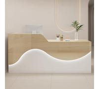 Modern Reception DeskModern Reception Desk with LED Lighting L-Shaped Baffle Lockable Drawer & Cable Management, for Office Lobby & Professional Spaces,（Natural+white,100cm）