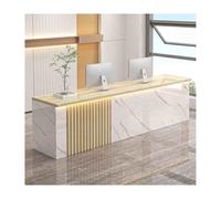 Modern Reception DeskModern Reception Desk with Lockable Drawer - Space-Saving Checkout Counter for Offices Beauty Salons Shops & Bars,（White Stone-maple,100cm/39.4in）