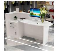 Modern Reception DeskSpace-Saving Small Desk with Lockable Drawer Oval Desktop & L-Shaped Design for Office Store Lobby & Salon,（White,Left-47.2/23.6/39.3in）