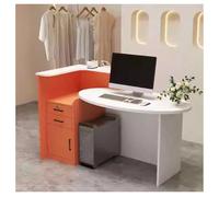 Modern Reception DeskSpace-Saving Small Desk with Lockable Drawer Oval Desktop & L-Shaped Design for Office Store Lobby & Salon,（Orange,Left-47.2/23.6/39.3in）
