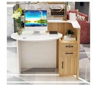Modern Reception DeskSpace-Saving Small Desk with Lockable Drawer Oval Desktop & L-Shaped Design for Office Store Lobby & Salon,（Wood,Right-47.2/23.6/39.3in）