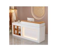 Modern Reception DeskWooden Storage Counter for Restaurants Candy Shops & Clothing Stores Stylish Orange & White Finish Left Side 120CM