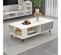 Modern Recle Coffee Table with Storage - Stylish Living Room Center Table with Closed Drawers & Open Shelves Solid Wood Legs for Small Apartments & Cozy Spaces