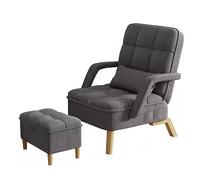 Modern Recliner Sofa Chair with Soft Cushion & Ottoman Upholstered Armchair for Living Room Dark Grey Lounge Seat with Pillow & Wood Legs Relaxing Side Chair