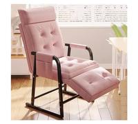 Modern Reclining Lazy Chair with Adjustable Backrest Linen Fabric Reading Armchair Side Pocket for Storage Stylish Pink Lounge Sofa for Leisure Time