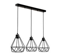 Modern Rectangle 3 Way Ceiling Pendant Cluster Light Fitting Cage Style Light UK (Black Diamond Cage)