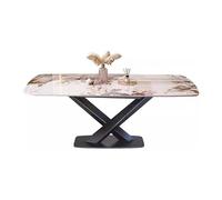 Modern Rectangle Marble Dining Table for 6-8 People Stylish Kitchen Table with X-Shape Carbon Steel Base 47.2"x27.6"x29.5" - Perfect for Dining Room Decor