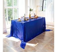 Modern Rectangle Tablecloth 153x260cm, Marine Blue Polyester with Sequins - Elegant Kitchen Dining Table Cover, Stylish Table Linen for Home Decor and Events