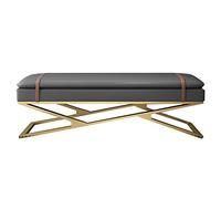 Modern Rectangle Tufted Footrest Stool with X Base - Dark Grey Faux Leather Upholstered Bench for Living Room, Bedroom & Entryway - 31x15x18 inch, Stylish Metal Design