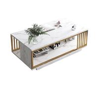 Modern Rectangle Wooden Coffee Table with Double-Layer Storage - Thick Steel Pipe Frame, Stylish White Marble Finish for Living Room & Office, 47.2"x23.6"x15.7"