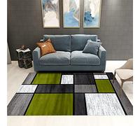 Modern Rectangular Area Rug 170x200 cm Vintage Artistic Design Short Pile Carpet for Home Decor Square Grey Black and Grass Green Stylish Living Room Floor Mat