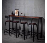 Modern Rectangular Bar Table Made of Solid Wood, Industrial Bistro Table for Outdoor Use, Narrow, Long Breakfast Bar Table for Kitchen with Metal Base, Narrow Bar Table for Pubs, No Chair