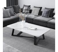 Modern Rectangular Coffee Table, 31 Inch Center Table Coffee Table For Home With Sintered Stone Top And Black Steel Frame Cross Legs Sofa Table For Living Room, Dining Room, Tea, White