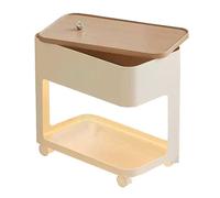 Modern Rectangular Coffee Table with Rotating Top Smart Nightstand with Light Rolling Accent Cart for Bedrooms Bathrooms Balconies Gardens Patios White (Natural)