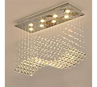 Modern Rectangular Crystal Chandelier, 8-Light Contemporary Luxury Flush Mount Wave Raindrop Pendant Lighting LED Ceiling Light for Kitchen Island Dining Room Bedroom L31.5 X W11.8 X H31.5 small gift