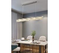 Modern Rectangular Crystal Chandelier Compatible with Kitchen Island,Luxury Linear Crystal Pendant Light,LED Hanging Ceiling Light Fixture Compatible with Dining Room Living,Soft Light