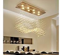 Modern Rectangular Crystal Chandelier Wave Raindrop Flush Mount 8 Lights LED Pendant Lighting Chrome Ceiling Light Fixture for Kitchen Island Dining Room Living Room, L31.4'' x W11.8'' x H27.5''