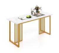Modern Rectangular Dining Table for 6-8 People, 160x60cm White & Gold Faux Marble Top, Sturdy Metal Legs, Adjustable Foot Pads, Ideal for Kitchen, Dining Room & Office