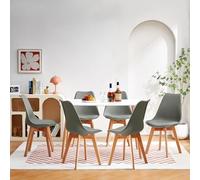 Modern Rectangular Dining Table Set with 6 Grey Chairs - 110cm White Kitchen Table for Dining Room Living Room & Office - Stylish Furniture Ensemble for Home & Work