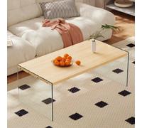 Modern Rectangular Floating Coffee Table Clear Center Table Tempered Glass Legs