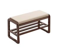 Modern Rectangular Leather Ottoman Storage Bench with Removable Cushion - Vintage Wooden Footstool for Hallway Living Room Bedroom - Walnut Finish 80x30 cm
