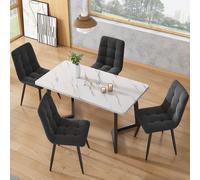 Modern Rectangular Marble Coffee Table with Metal Legs, Kitchen Table for Dining Room,V-shaped Support Legs, 117x68x75 cm, White/Black Aosom UK