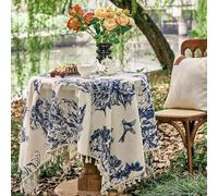 Modern Rectangular Tablecloth 150x200CM - Blue Floral & Bird Design with s, Perfect for Outdoor Dining, Kitchen & Living Room Decoration - Polyester & Cotton Blend