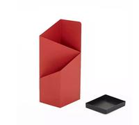 Modern Red Metal Umbrella Stand with Removable Drip Tray - Independent Square Storage Cubicle, Minimalist Design for Home and Office Decor