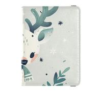 Modern Reindeer Green Leather Passport Card Holder Cover Combo Passport Case Passport Holder Combo with Vaccine Card Slot Waterproof
