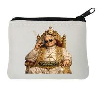 Modern Relaxed Portrait of Pope Neoprene Coin Purse Pouch 10x11cm White