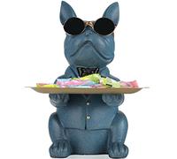 Modern Resin Blue Bulldog Statue Piggy Bank Key Holder Candy Jewelry Earrings Tray for Home Decor Modern Art Dining Table Decor Office
