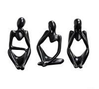 Modern Resin Thinking Man Sculpture Figurine for Home Decoration, Nordic Abstract Art Ornament, Creative Pose Statue for Living Room, Entrance Hall or Office Desk Display- 6x5x13cm(Black set)