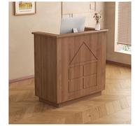 Modern Retail Checkout Counter Desk with LED Lights Lockable Drawer and Display - Ideal for Office Beauty Salon or Lobby (Walnut 80cm/31.4in)