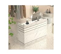 Modern Retail Checkout Counter Table with Cable Management - Versatile Reception Desk for Salon Office Store Clinic Home & Lobbies (White Stone L100cm/39.4in)