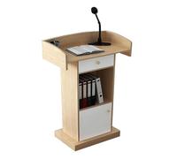 Modern Retail Counter with Cable Management 48.8in Height Wood Podium Stand Spacious Front Desk Reception Table & Cashier Locker for Office & Events