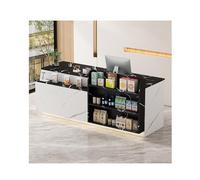 Modern Retail Reception Desk with LED Light, Lockable Drawer, Front Counter Checkout Table for Home Office, Shop, Salon - L220CM/86.6IN (C, Left)