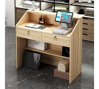 Modern Retail Reception Desk with Lockable Drawer & Open Shelf 80x38x92 cmBrown Color Ideal for Clothing Store or Salon Contemporary Design