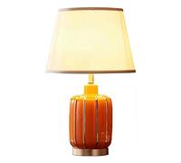 Modern Retro Ceramic Bedside Table Lamp - White Fabric Drum Shade Nightstand Light for Bedroom Living Room Office Reading - Contemporary Victorian Desk Lamp