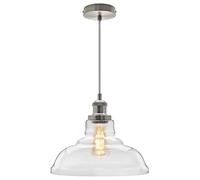 Modern Retro Chrome Pendant Light Glass Bowl Ceiling Lamp Shade Clear Transparent H3021