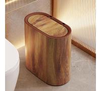 Modern Retro Indoor Trash Can with Lid High Capacity PushType Bathroom Garbage Bin Soft Close Design Narrow Plastic Waste Basket with Inner Bucket for Home Use