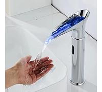 Modern Retro LED Touchless Bathroom Faucet - Color Changing Hot & Cold Water Mixer Chrome Finish Waterfall Design Sink Tap for Luxury Bathroom Decor