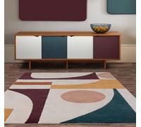 Modern Retro Rug for Living Room, Bedroom Lounge Reef Geometric Abstract Hand Tufted 100% Wool Rug RF23 Connect Multi Large 160x230 cm (5'3"x7'7")