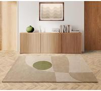 Modern Retro Rug for Living Room, Bedroom Lounge Reef Geometric Abstract Hand Tufted 100% Wool Rug RF31 Horizon Neutral Medium 120x170 cm (4'x5'6")